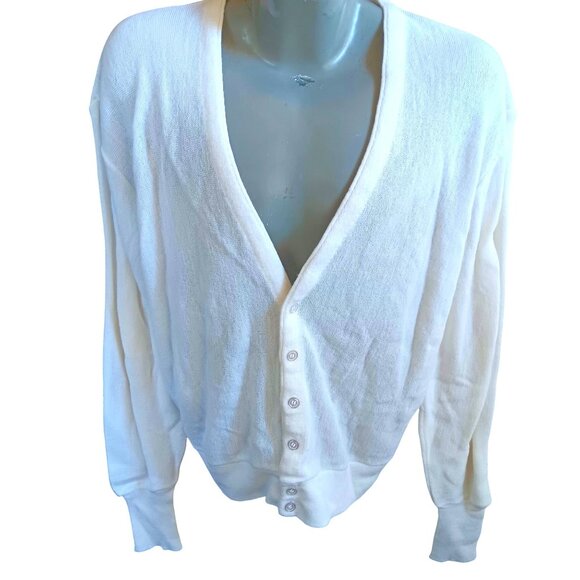 Men's Large Vintage Cardigan Sweater Jantzen Mens White 1980's Thin Acrylic Knit - Picture 2 of 5
